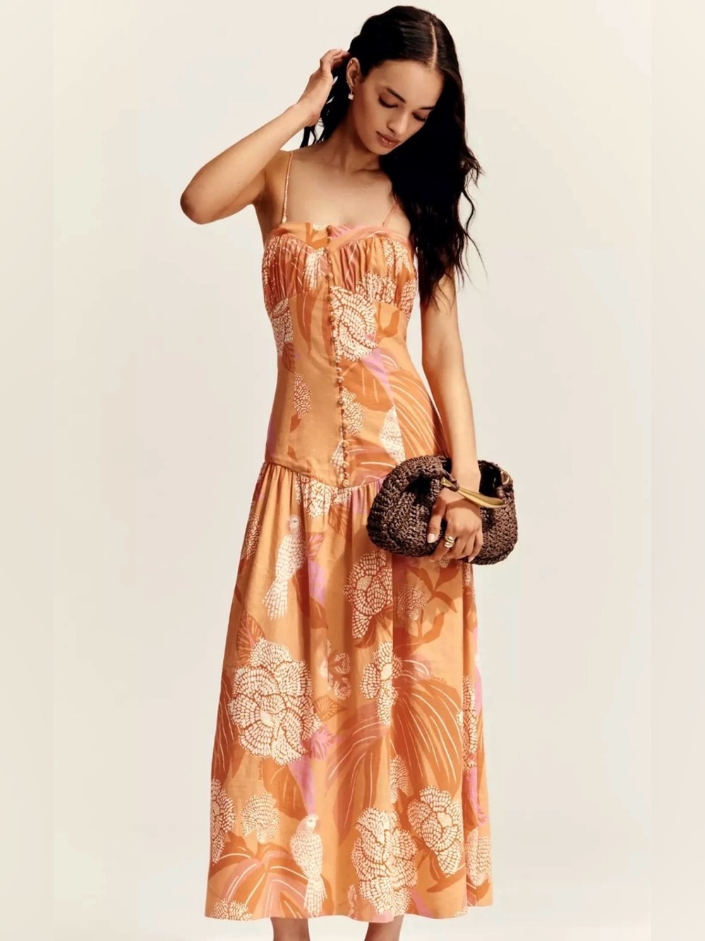 Anthropologie x Farm Rio Linen Blend Drop-Waist Maxi Dress Size Large NWT